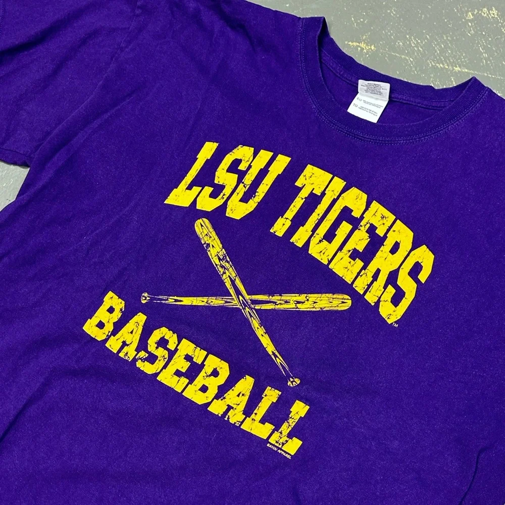 LSU Tigers Louisiana State Baseball NCAA Shirt XL Golden Rod Yellow Purple - Picture 3 of 6